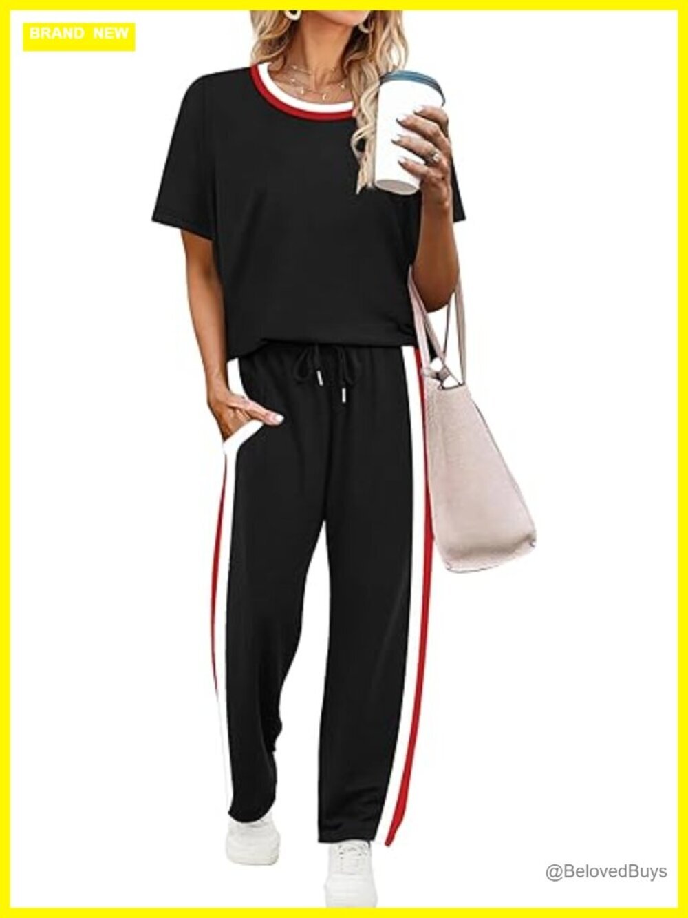 2 Piece Lounge Set Short Sleeve Top Wide Leg Pants with Pockets